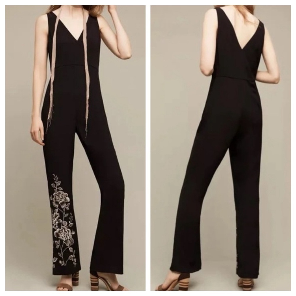HD in Paris x Anthropologie Black Floral Embroidered Tal Jumpsuit 33927